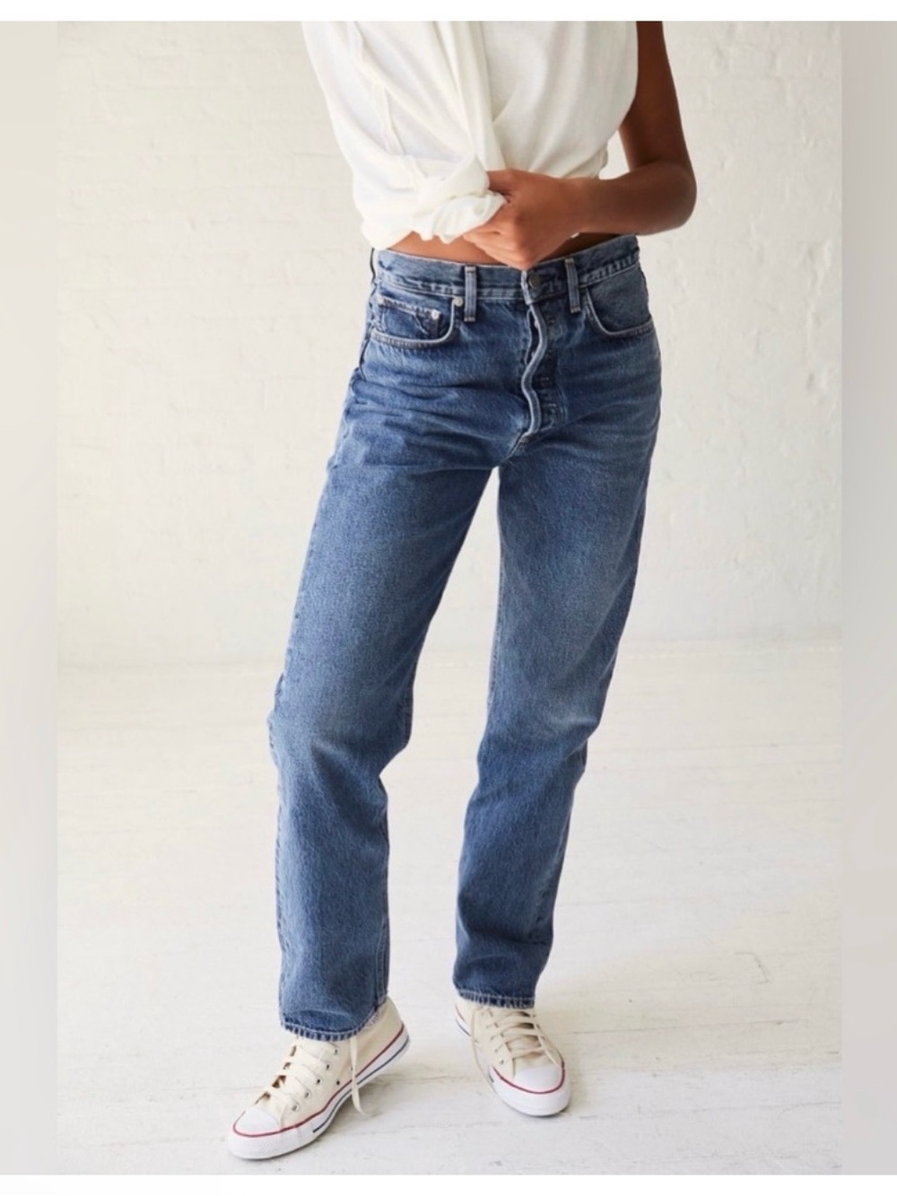AGOLDE 90’s Pinch Waist High Rise Straight Leg Raw Hem Jeans Size 30